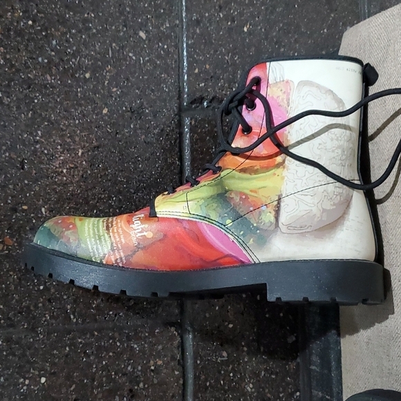 WOMENS WATERCOLOR COMBAT BOOTS ART COLORFUL PRINT SIZE 9 Eclectic Art Deco Maxim - Picture 7 of 10